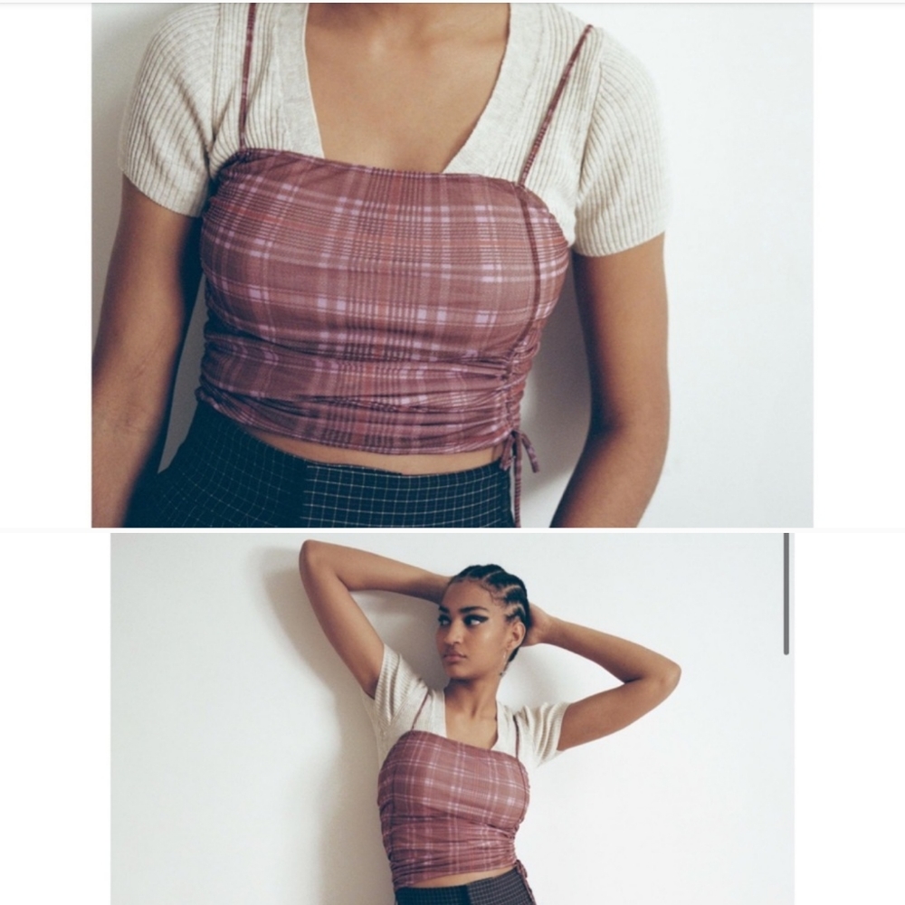 UO Tasmin Mesh Ruched Cropped Cami - Urban Outfitters